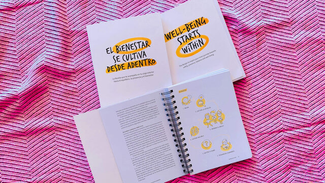 photo of the books Well-being Starts Within in English and Spanish