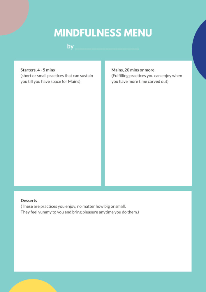 Mindfulness menu template